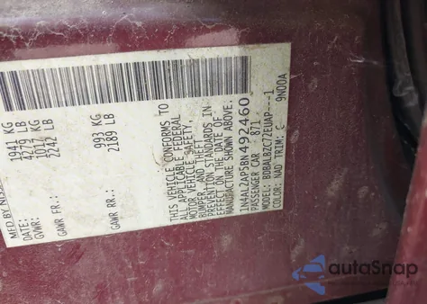 2011 Nissan Altima 2.5 S z USA, uszkodzony, nr VIN 1N4AL2AP5BN492460